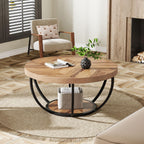 Tribesigns 31.7' Round Industrial Coffee Table With 2-Tier Storage Shelves, Modern Wood & Black Metal Accent Center Table For Living Room, Home Office – Easy Assembly