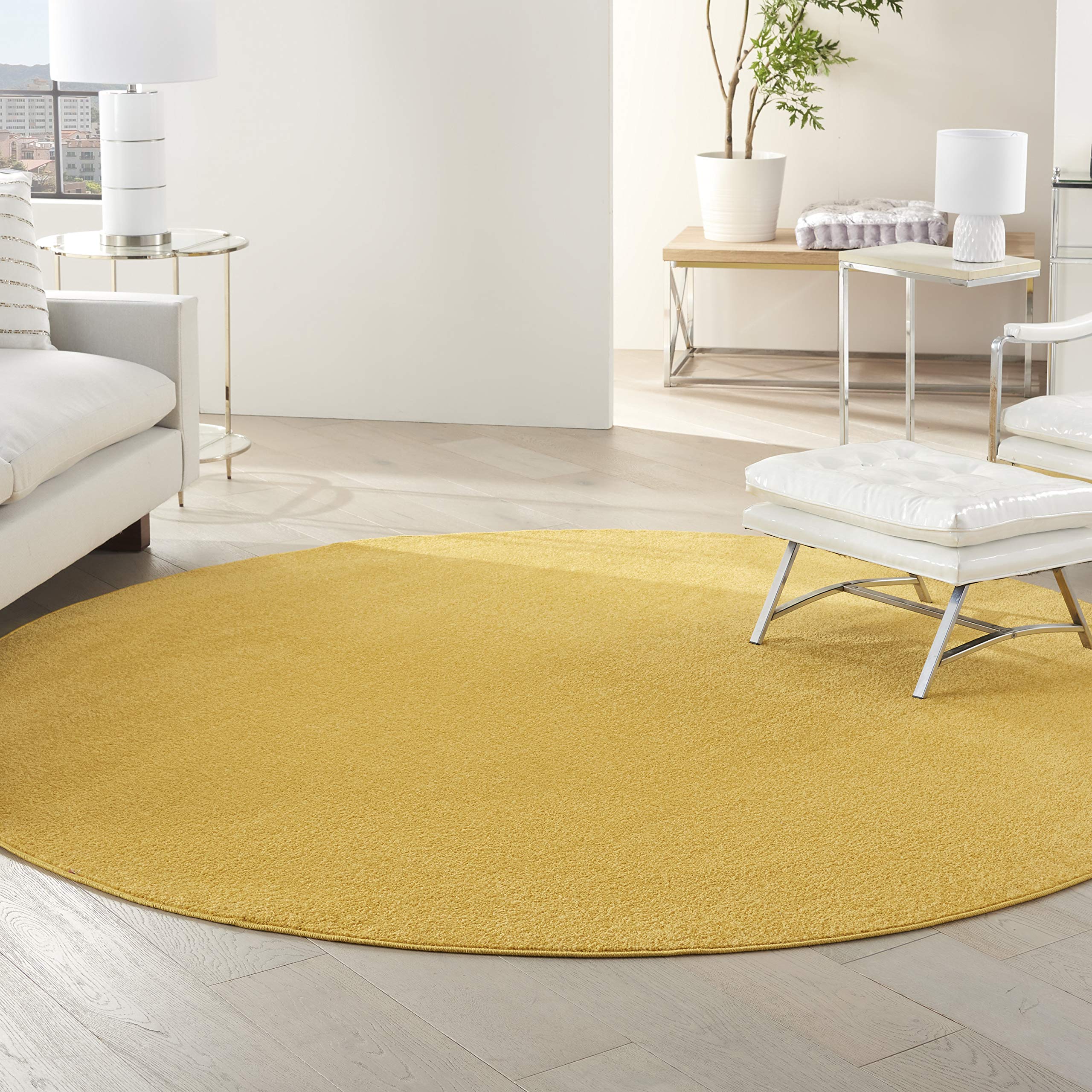 Nourison Essentials Indoor/Outdoor Yellow 8' X Round Area -Rug, Easy -Cleaning, Non Shedding, Bed Room, Living Room, Dining Room, Backyard, Deck, Patio (8 Round)