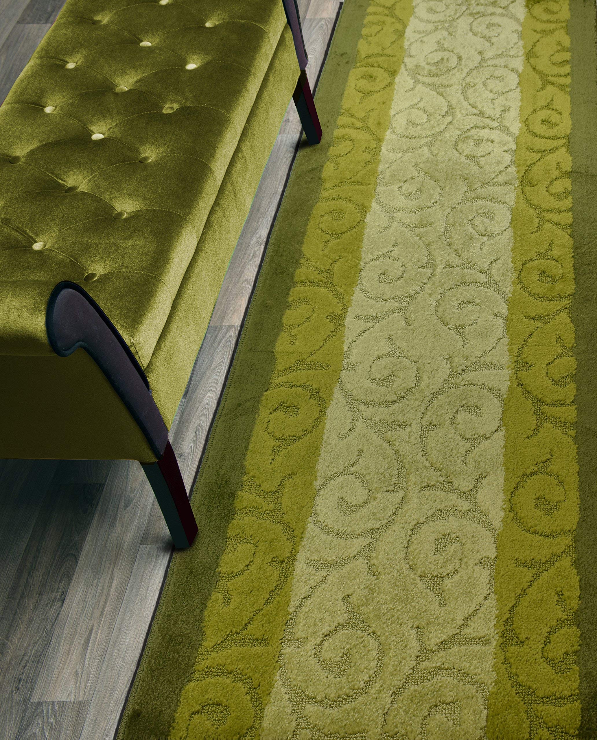ORFA HOME Custom Size Hallway Runner Rug, Slip Resistant, 26 Inch Wide x Your Choice of Length Size, Scroll Green, 26 Inch X 20 