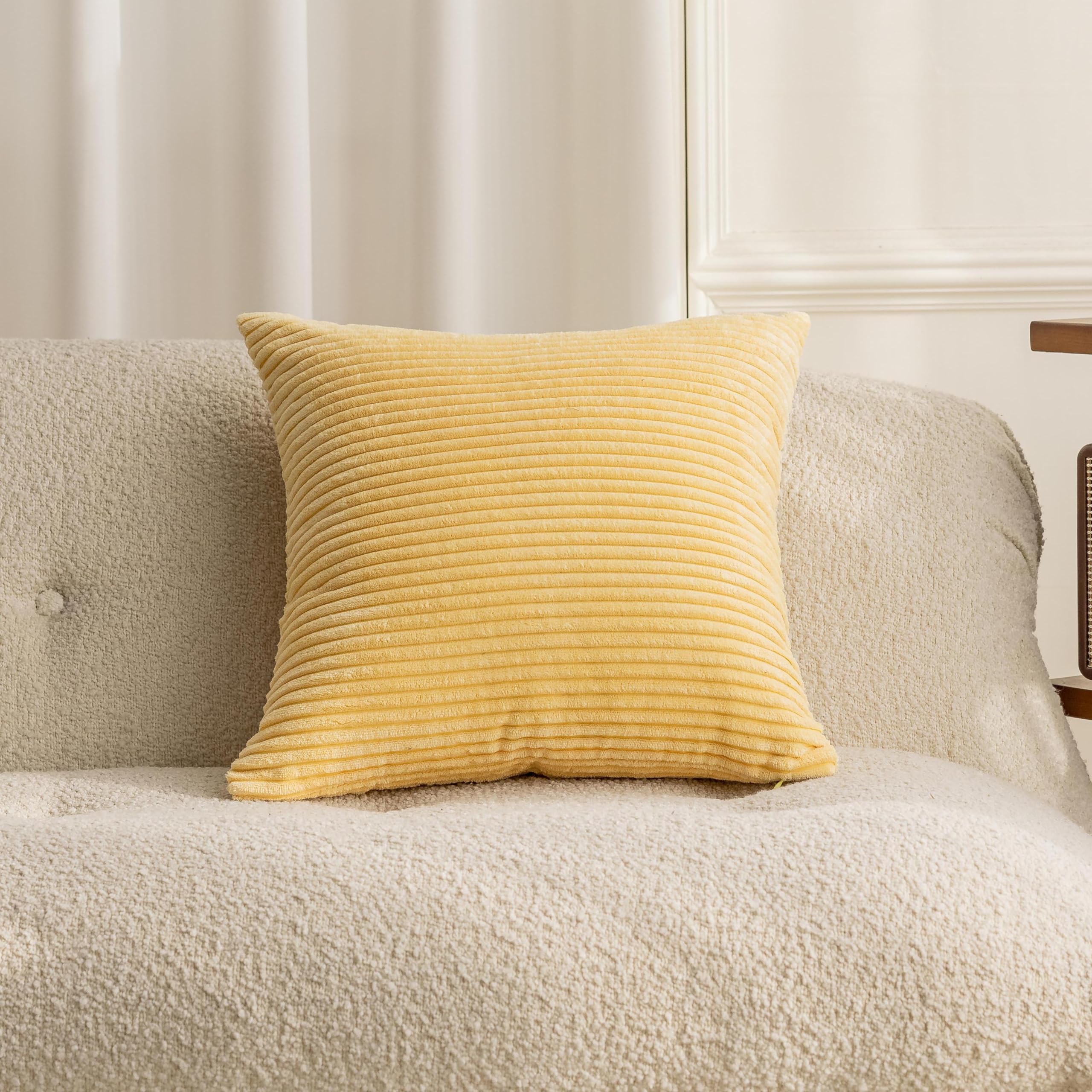 Home Brilliant Super Soft Throw Pillows For Couch Yellow Square Decorative Euro Shams Modern Striped Corduroy Pillow Cover 24X24