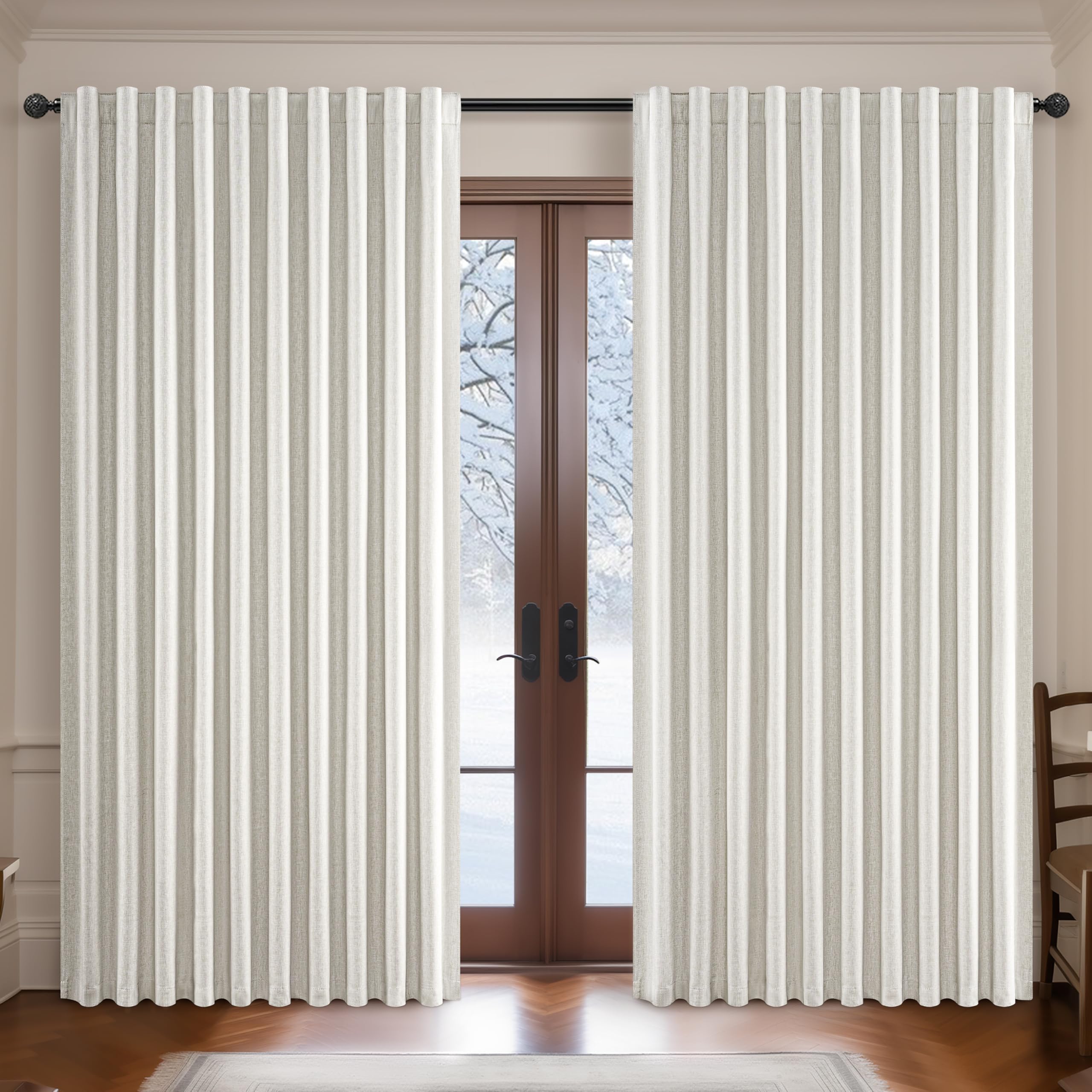 Extra Wide 100 Inch Blackout Curtains 96 Inches Long for Living Room,Rustic Boho Room Darkening Textured Linen Pleated Office In