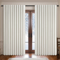QJmydeco Butter Cream Extra Wide 70 Floor to Ceiling Blackout Curtains for Living Room, Linen Blend Pleated Farmhouse Drapes Rod