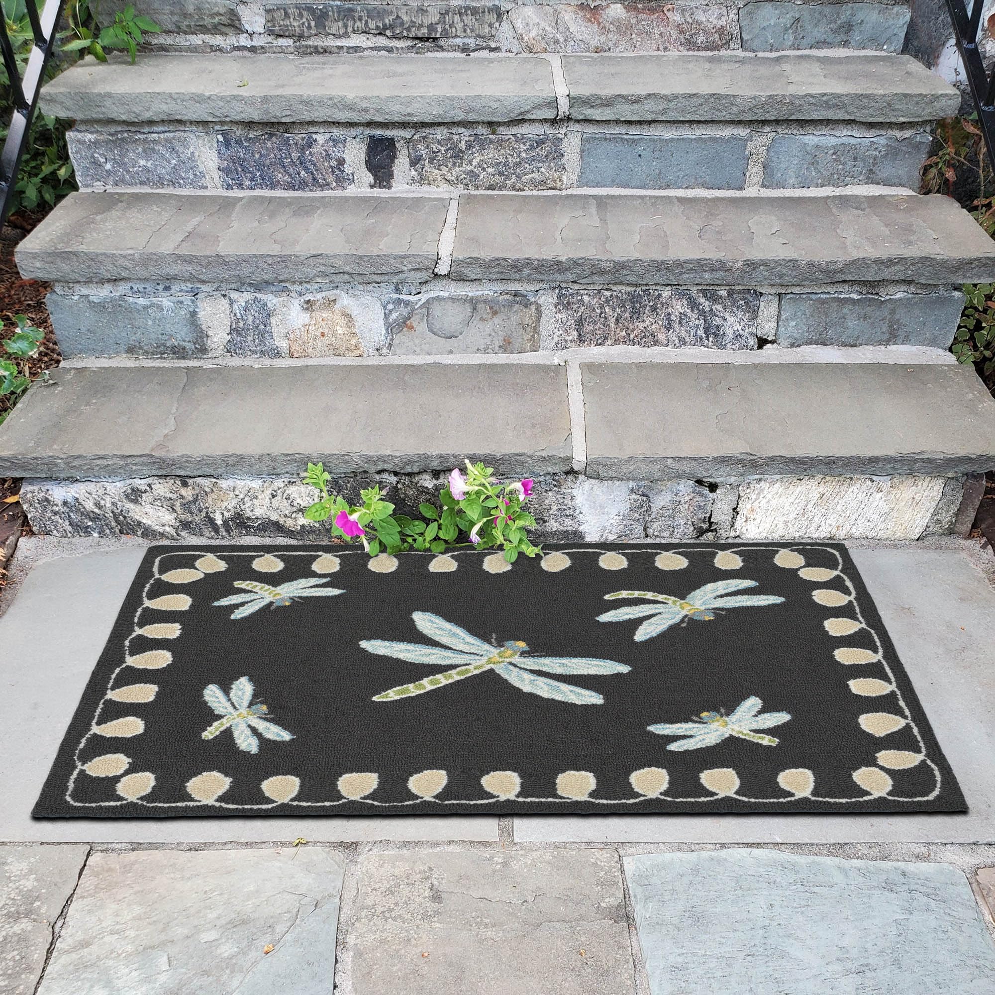 Liora Manne Frontporch Hand-Tufted Indoor/Outdoor Easy Care Area Rug Rug-Transitional, Garden, Whimsical, Contemporary, Dragonfly Midnight 1'8' X 2'6'