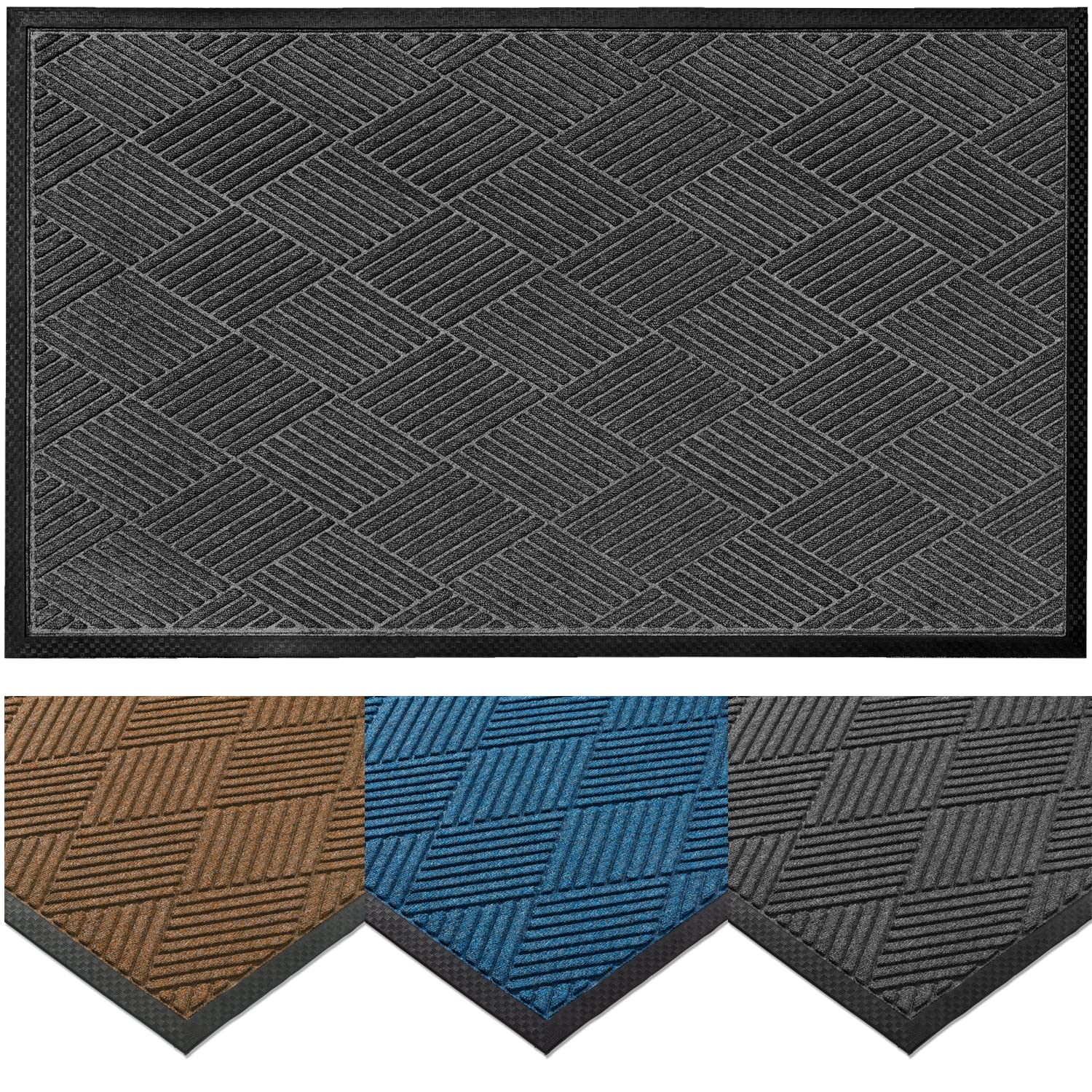 Ecomills Deluxe Diamond Entrance Door Mat, Xx-Large Heavy Duty Absorbent Rubber Rug, Charcoal, 4