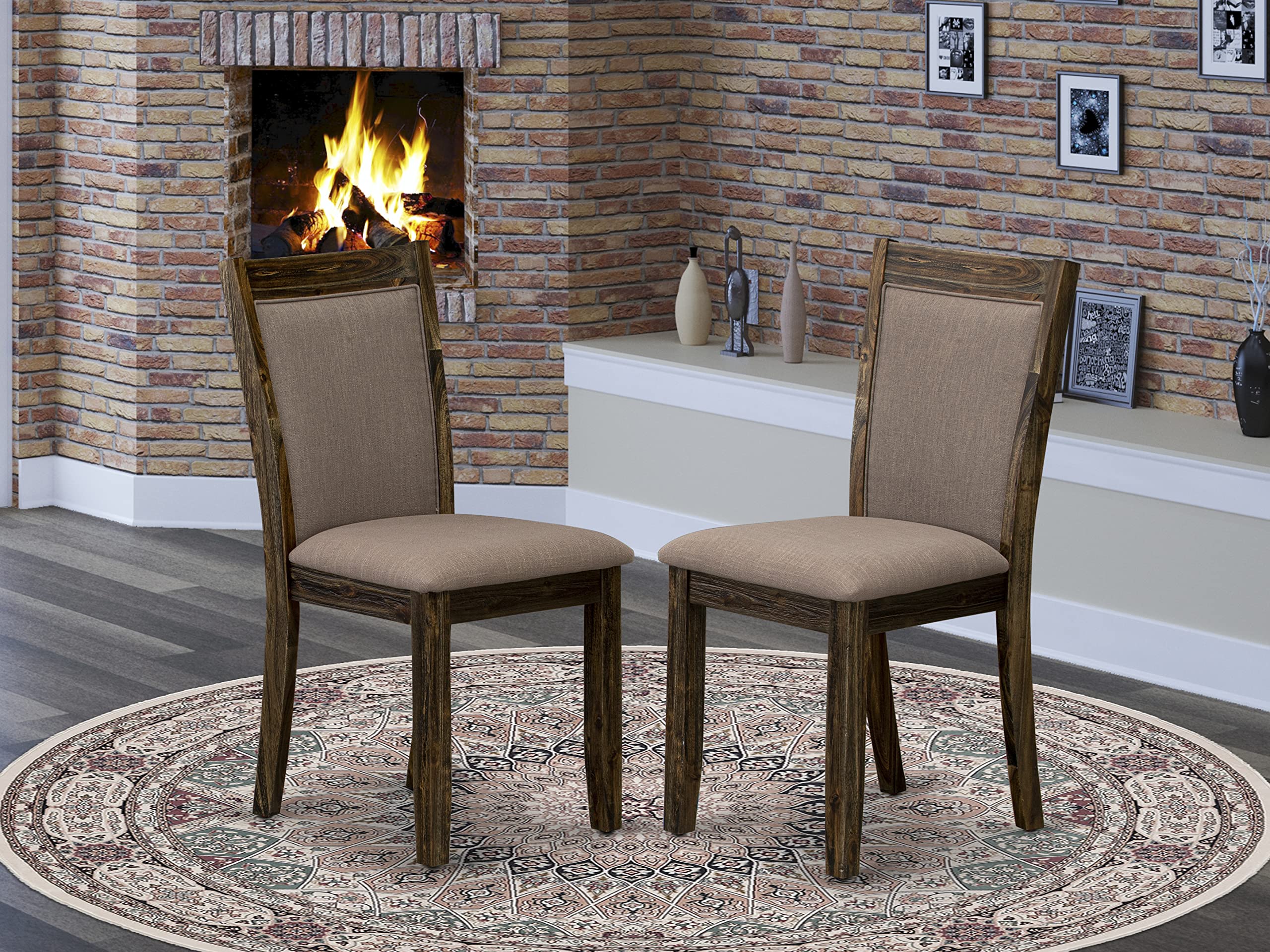 East West Furniture MZC7T48 Monza Parson Dining Chairs - Coffee Linen Fabric Padded Chairs, Set of 2, Distressed Jacobean