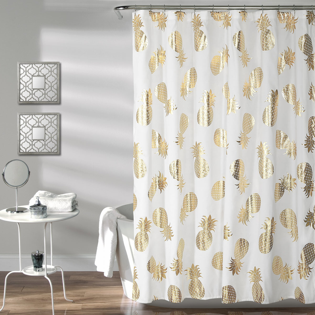 Lush Decor Pineapple Toss Shower Curtain, 72' X 72', Gold