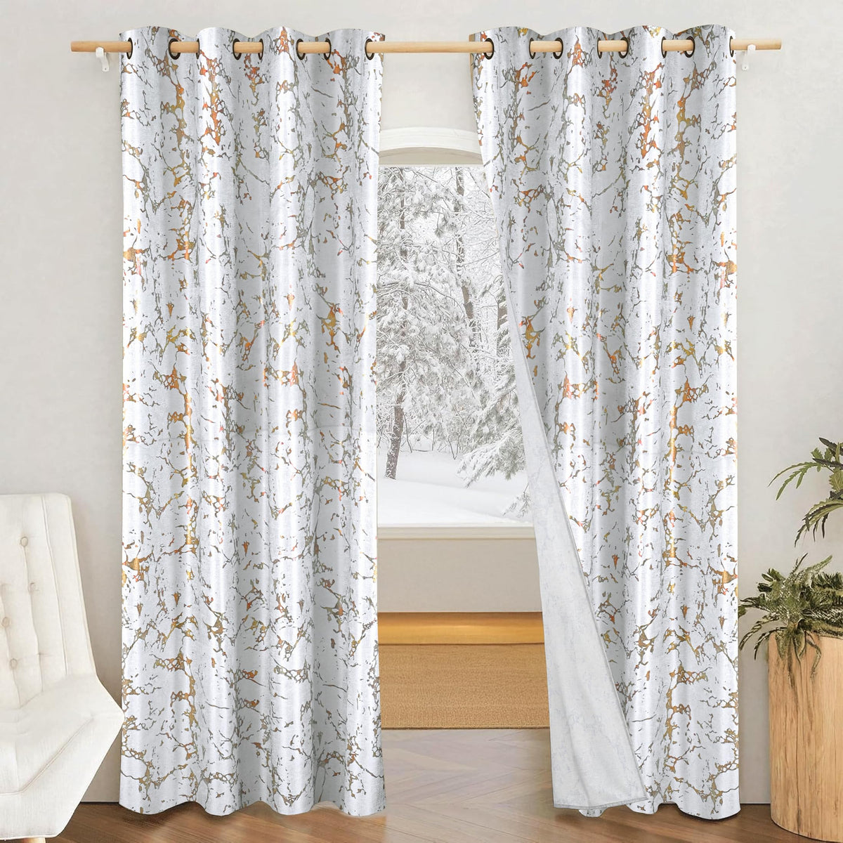 Amazon Brand  Solimo Polyester 75% Blackout Knitting Foil Door Curtains|Blackout Door Curtains|7 Feet|Set of 2|Abstract Print D