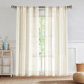 Beige and White Stripe Sheer Farmhouse Curtains Boucle Linen Window Curtain Drape Yarn Dyed Woven 84 Inches Long for Living Room