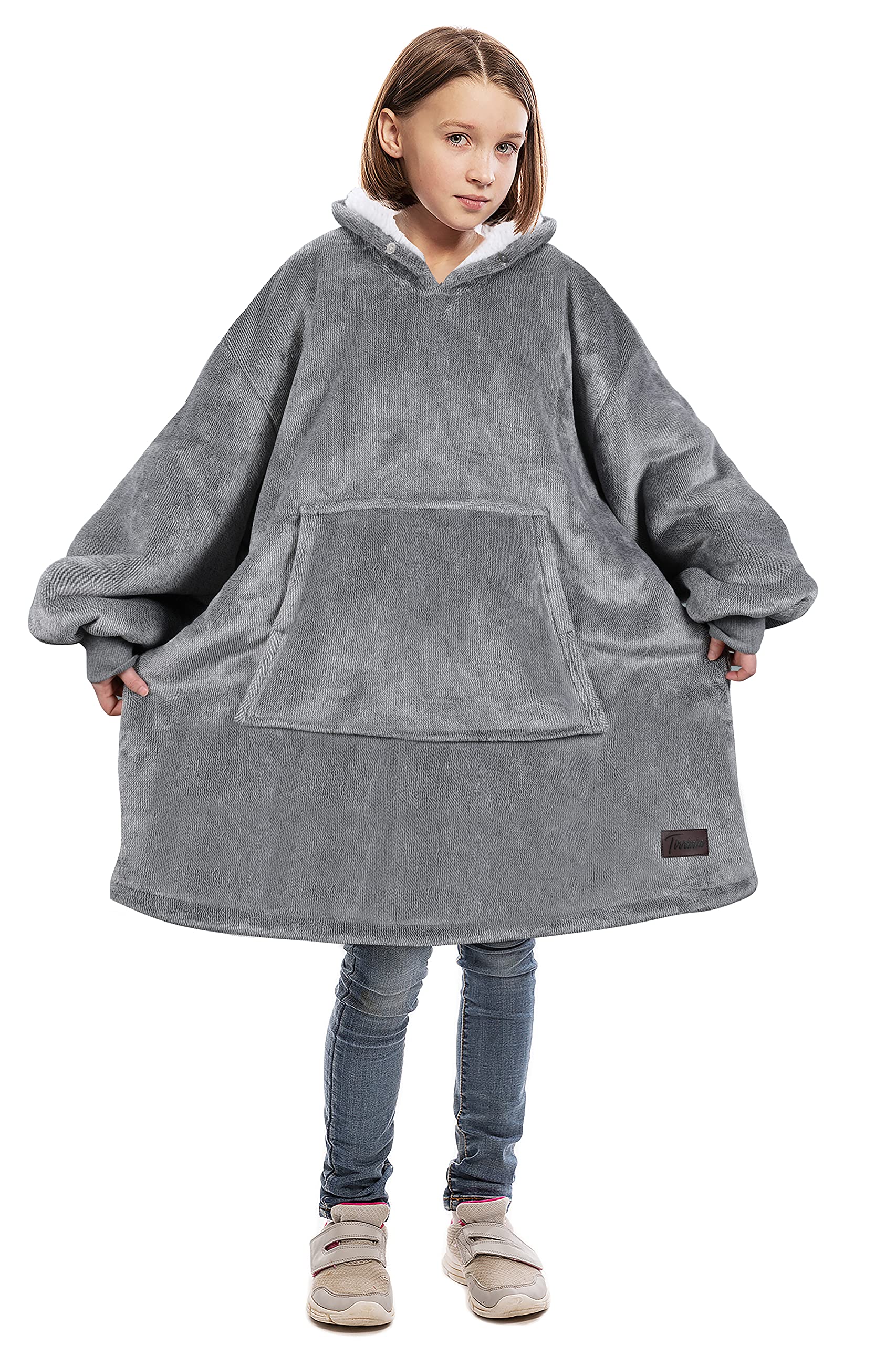 Catalonia Panda Blanket Hoodie Sweatshirt For Kids, Oversized Wearable Sherpa Pullover For 7-16 Yr Teens Youth, Gift Idea