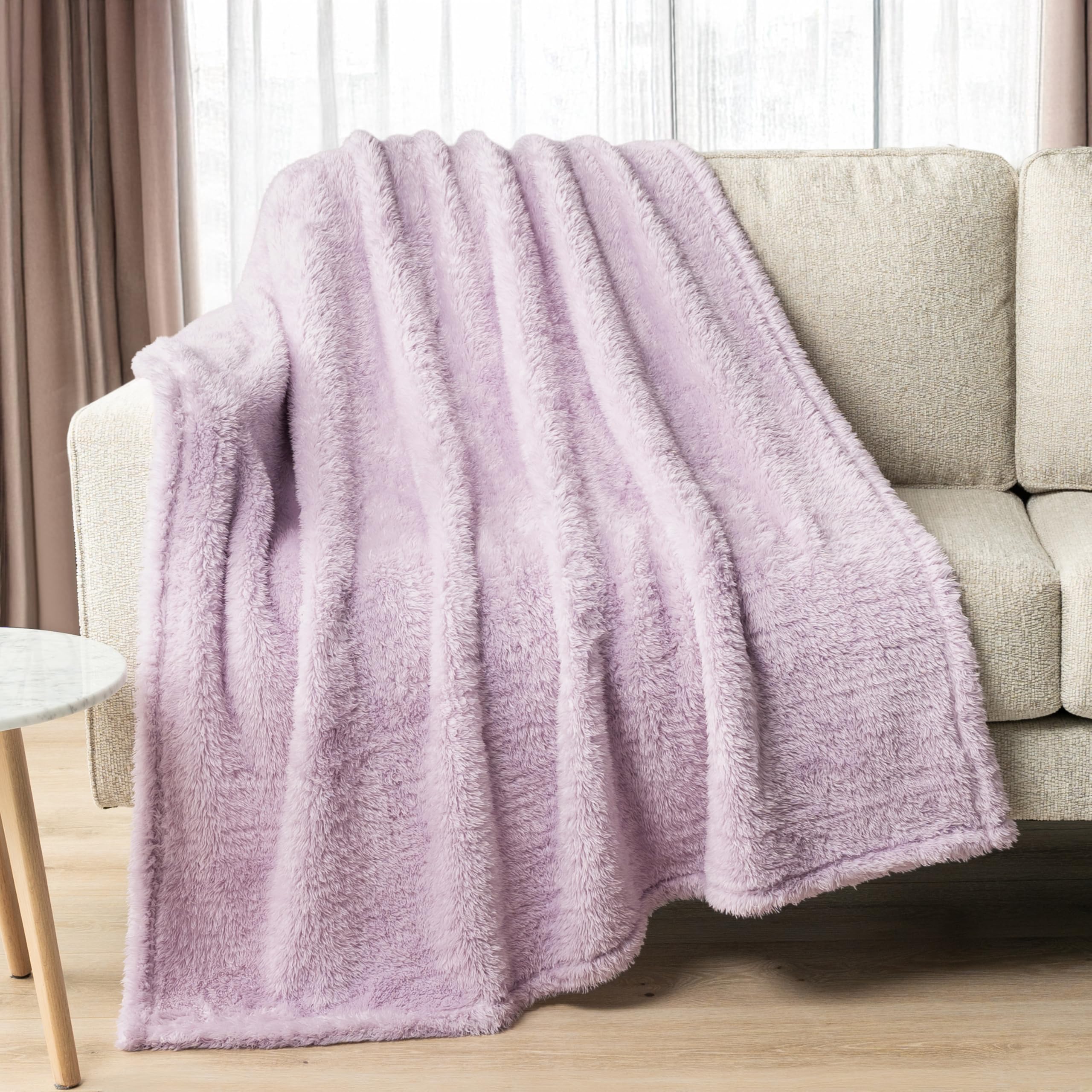 Pavilia Sherpa Throw Blanket For Couch Sofa, Light Purple Lavender Fluffy Warm Plush Blanket For Twin Bed, Cozy Super Soft Light