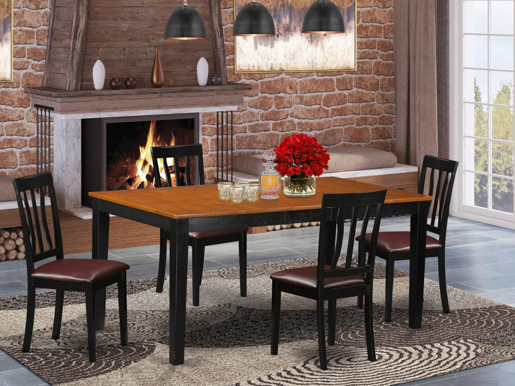 East West Furniture NIAN5-BCH-LC 5 Piece Kitchen Set for 4 Includes a Rectangle Dining Room Table with Butterfly Leaf and 4 Faux Leather Upholstered Chairs, 36x66 Inch, Black & Cherry