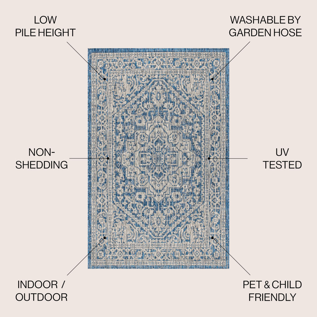 Jonathan Y Smb101B-3 Sinjuri Medallion Textured Weave Indoor/Outdoor Navy/Gray 3 Ft. X 5 Ft. Area-Rug, Coastal,Easy-Cleaning,Forhightraffic,Kitchen,Livingroom,Backyard, Non Shedding