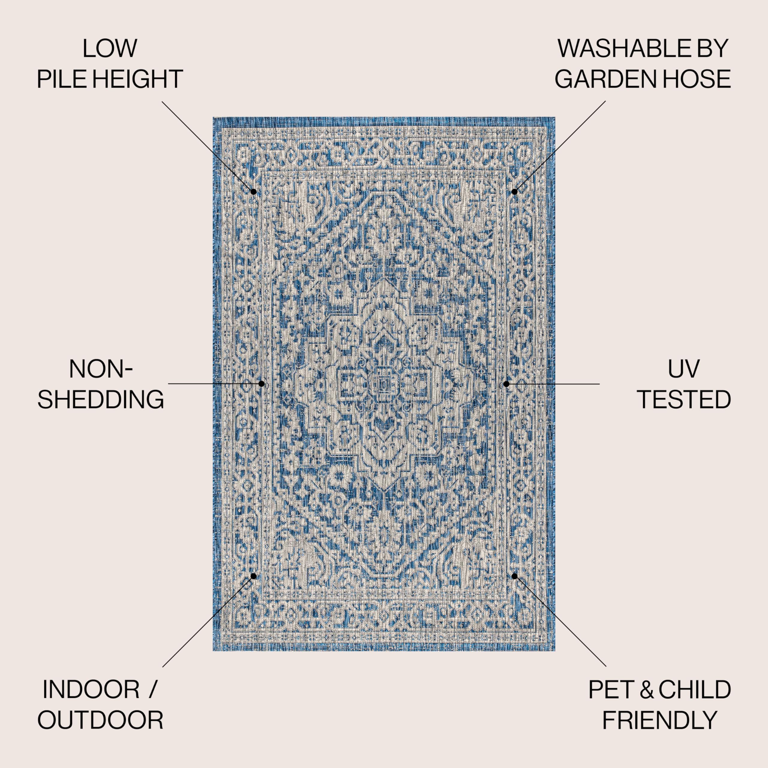 Jonathan Y Smb101B-3 Sinjuri Medallion Textured Weave Indoor/Outdoor Navy/Gray 3 Ft. X 5 Ft. Area-Rug, Coastal,Easy-Cleaning,Forhightraffic,Kitchen,Livingroom,Backyard, Non Shedding