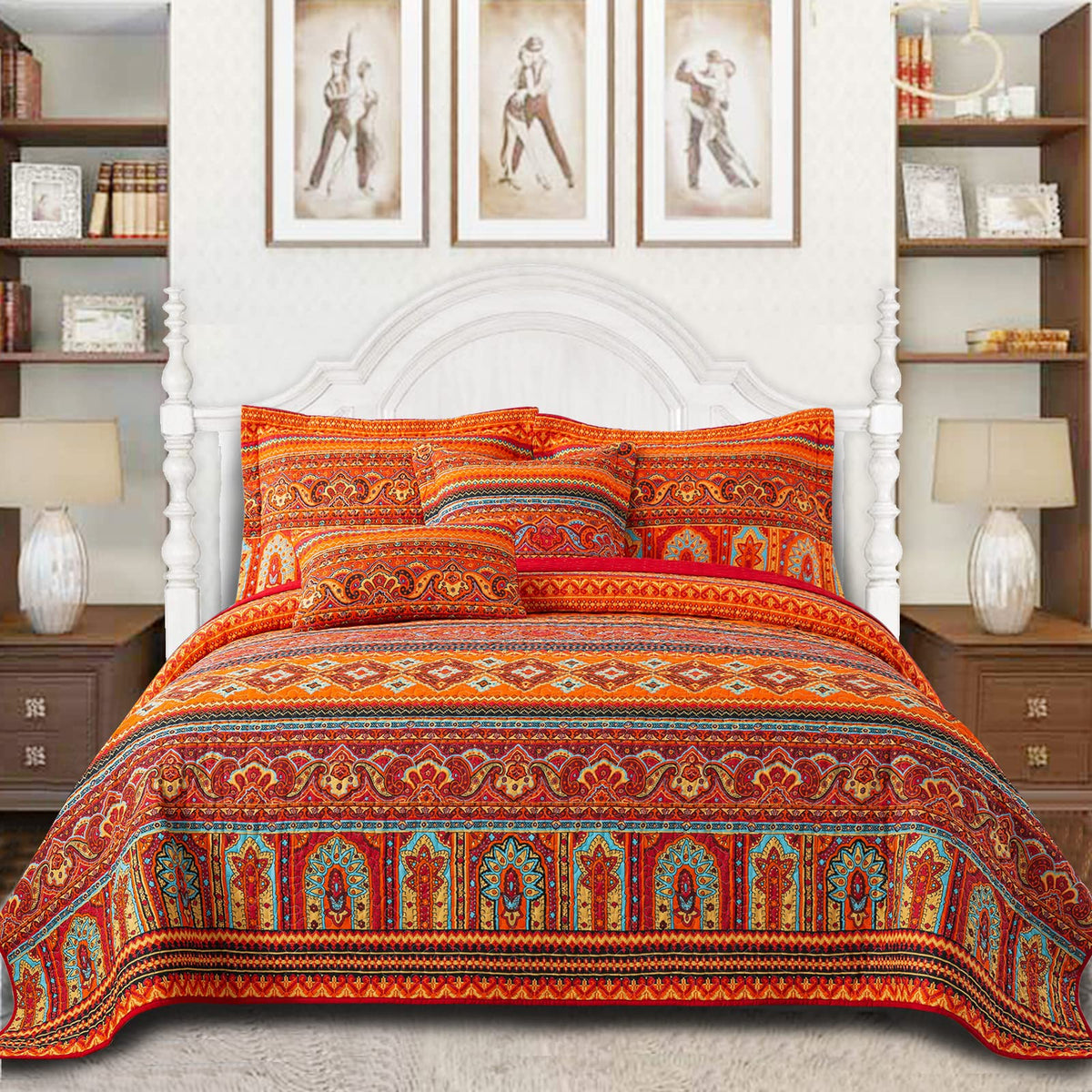Vaputar Cotton Quilt Queen Size Bedding Set - 3 Pieces Queen Quilt Bedding Set, Boho Queen Size Quilts, Lightweight Reversible C