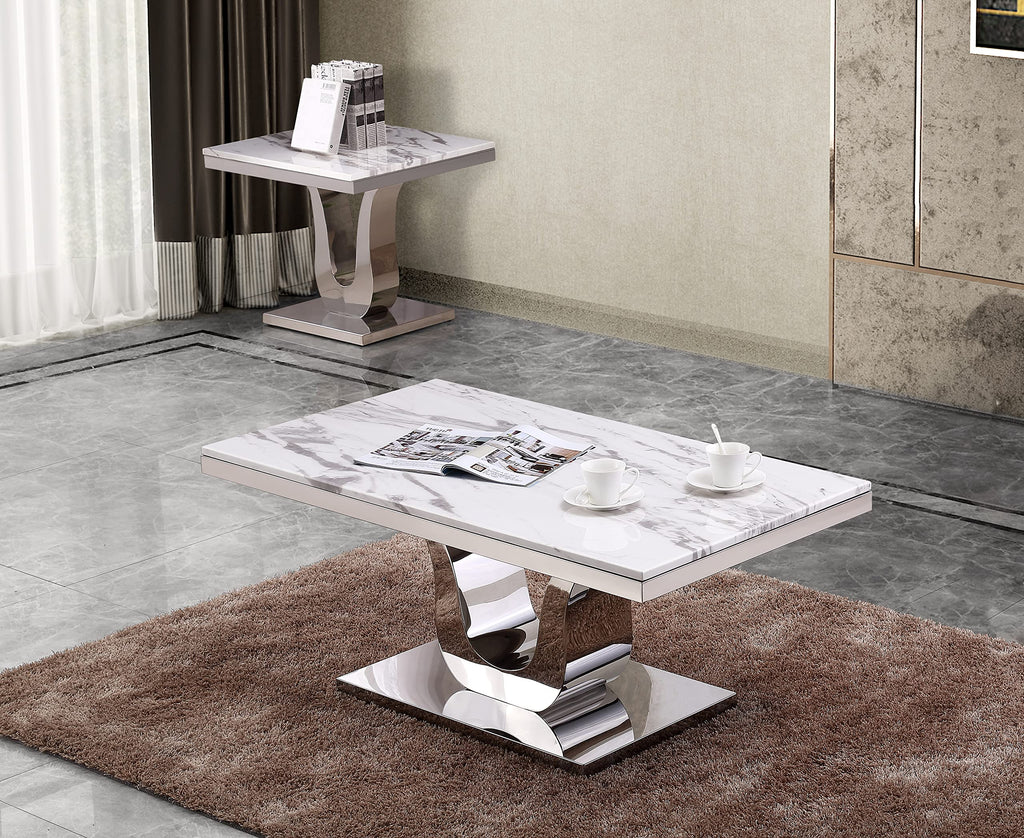Best Quality Furniture 2Pc (Coffee And End Tables) White, Silver