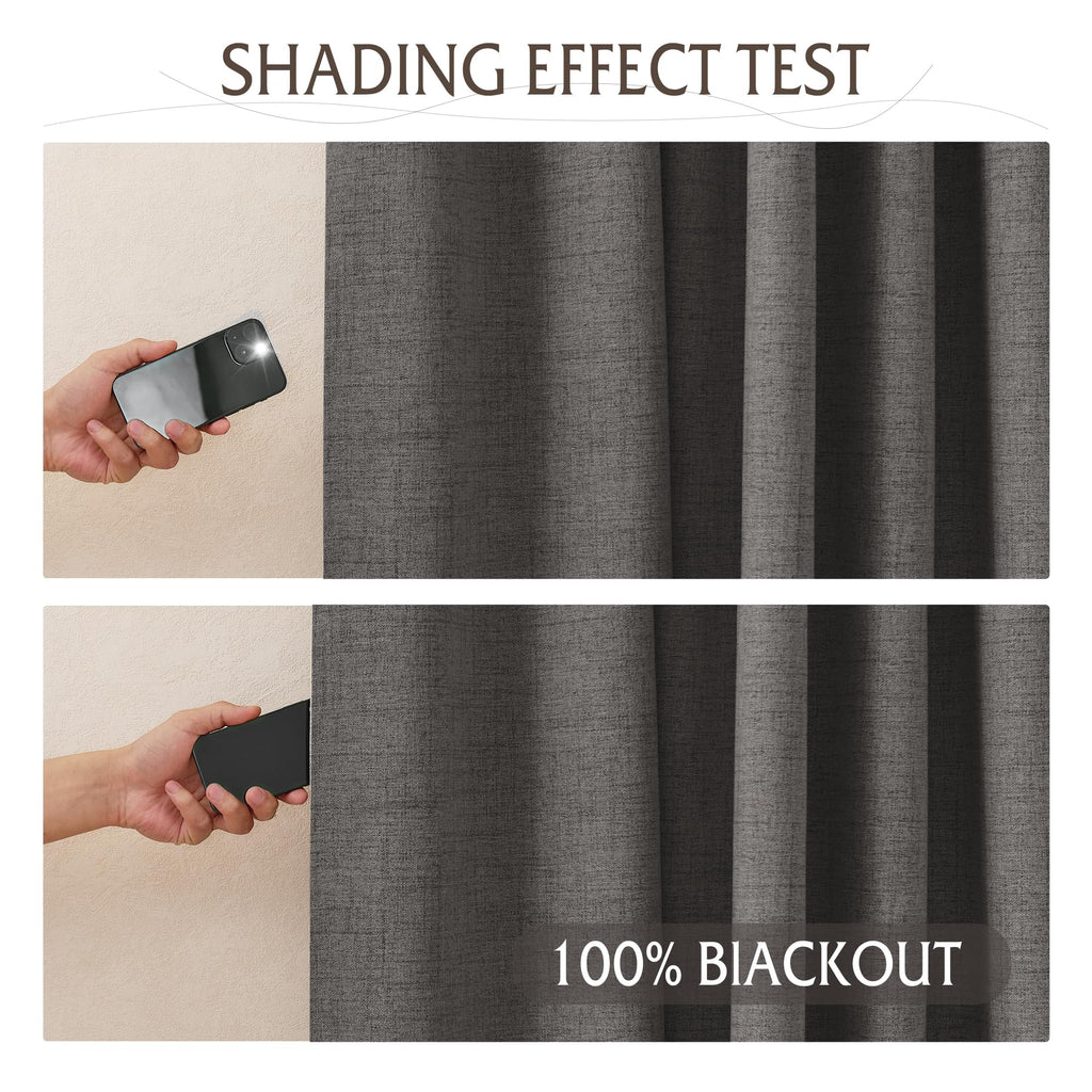 Ryb Home 100% Blackout Linen Textured Curtains 84 Inches Long, Thermal Insulating Privacy Energy Saving For Bedroom Living Room