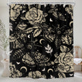 Homewelle Gothic Moth Skull Shower Curtain Mysterious Butterfly Flowers Plants 60Wx72H Inch Vintage Floral Retro Leaves Moon Nig