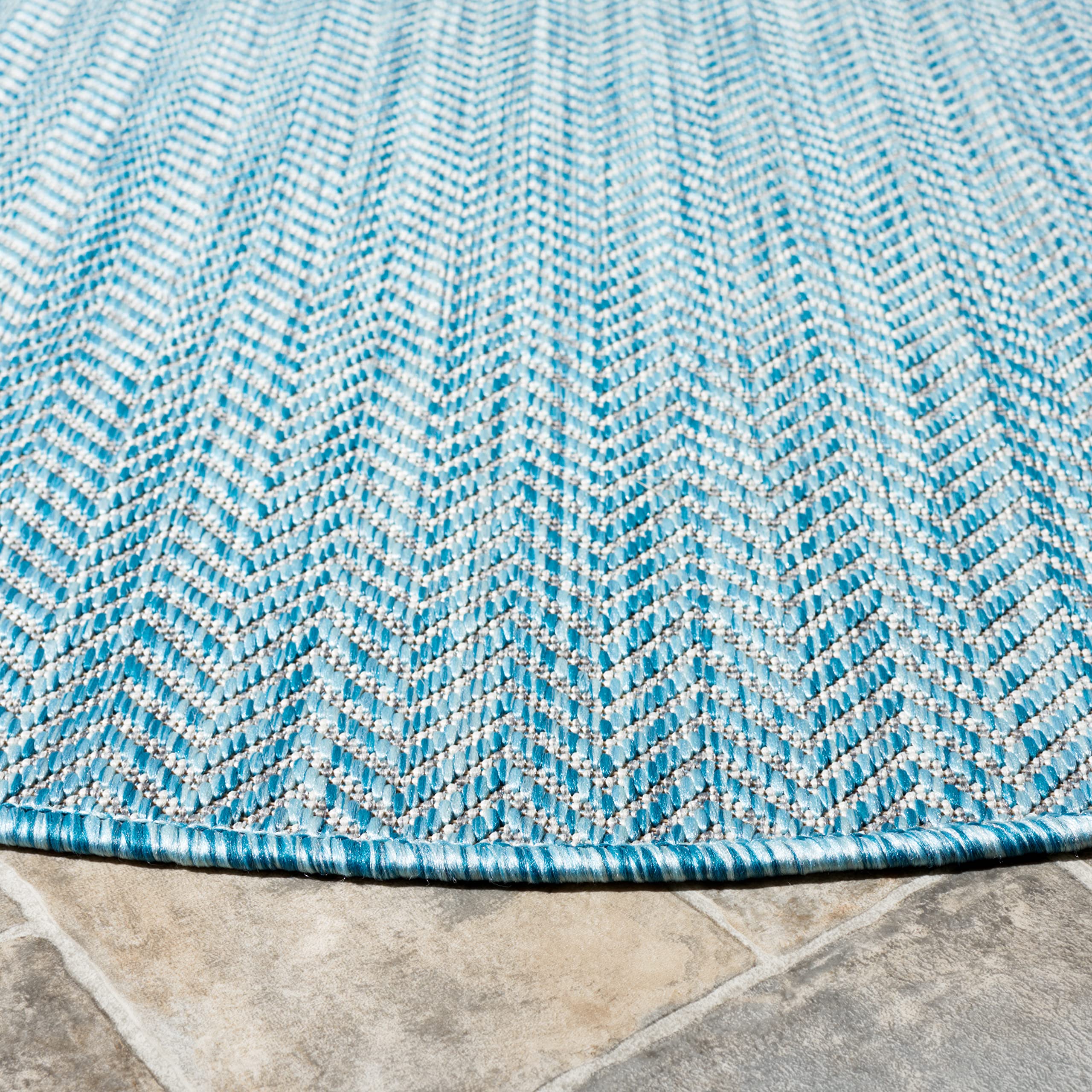 Safavieh Courtyard Collection 10' Round Aqua/Grey Cy8022 Indoor/Outdoor Non-Shedding Easy Cleaning Patio Backyard Porch Deck Mud