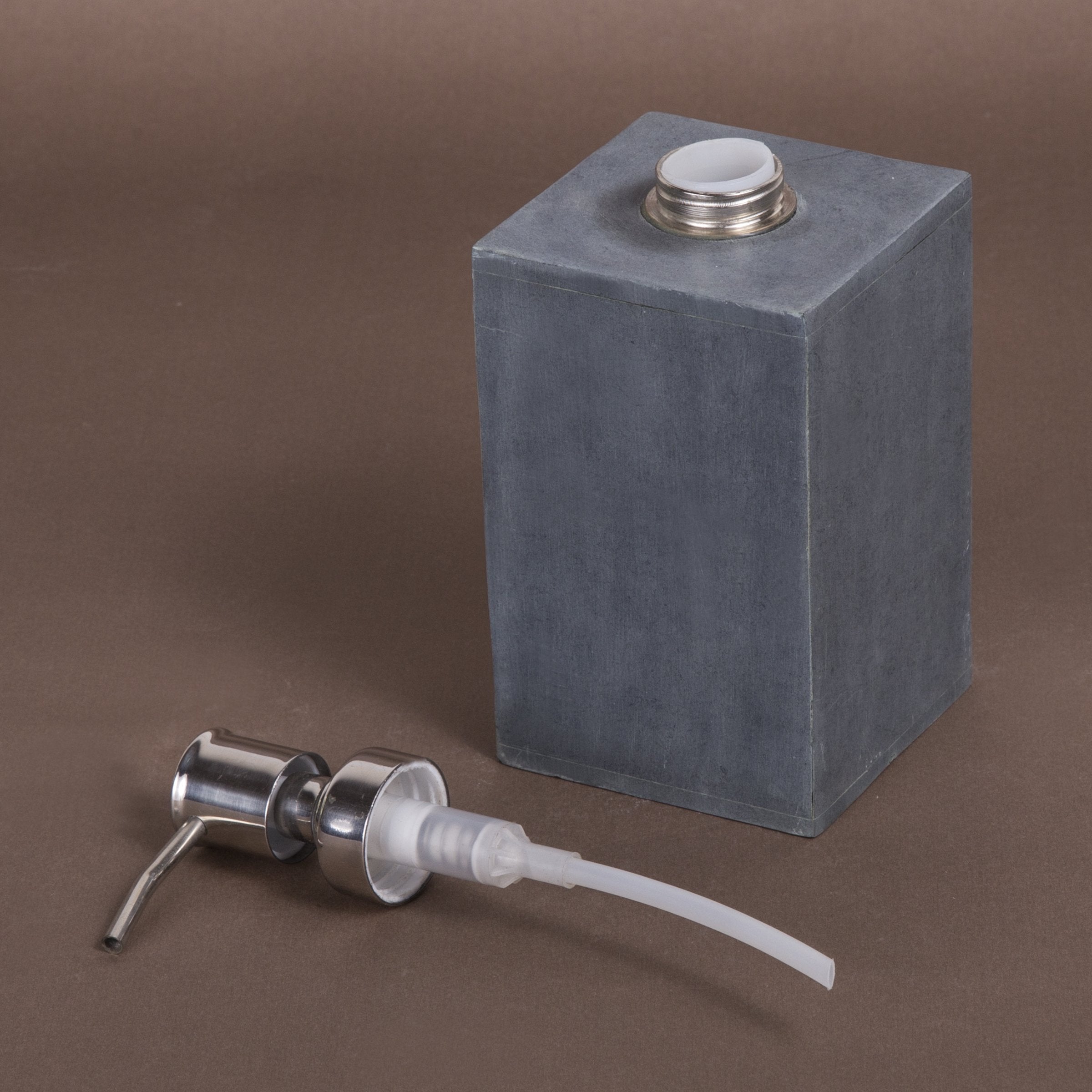 Creative Home Natural Soapstone Square Liquid Soap Dispenser Lotion Dispenser With Stainless Steel Pump, 3' X 3' X 7.3' H, Gr