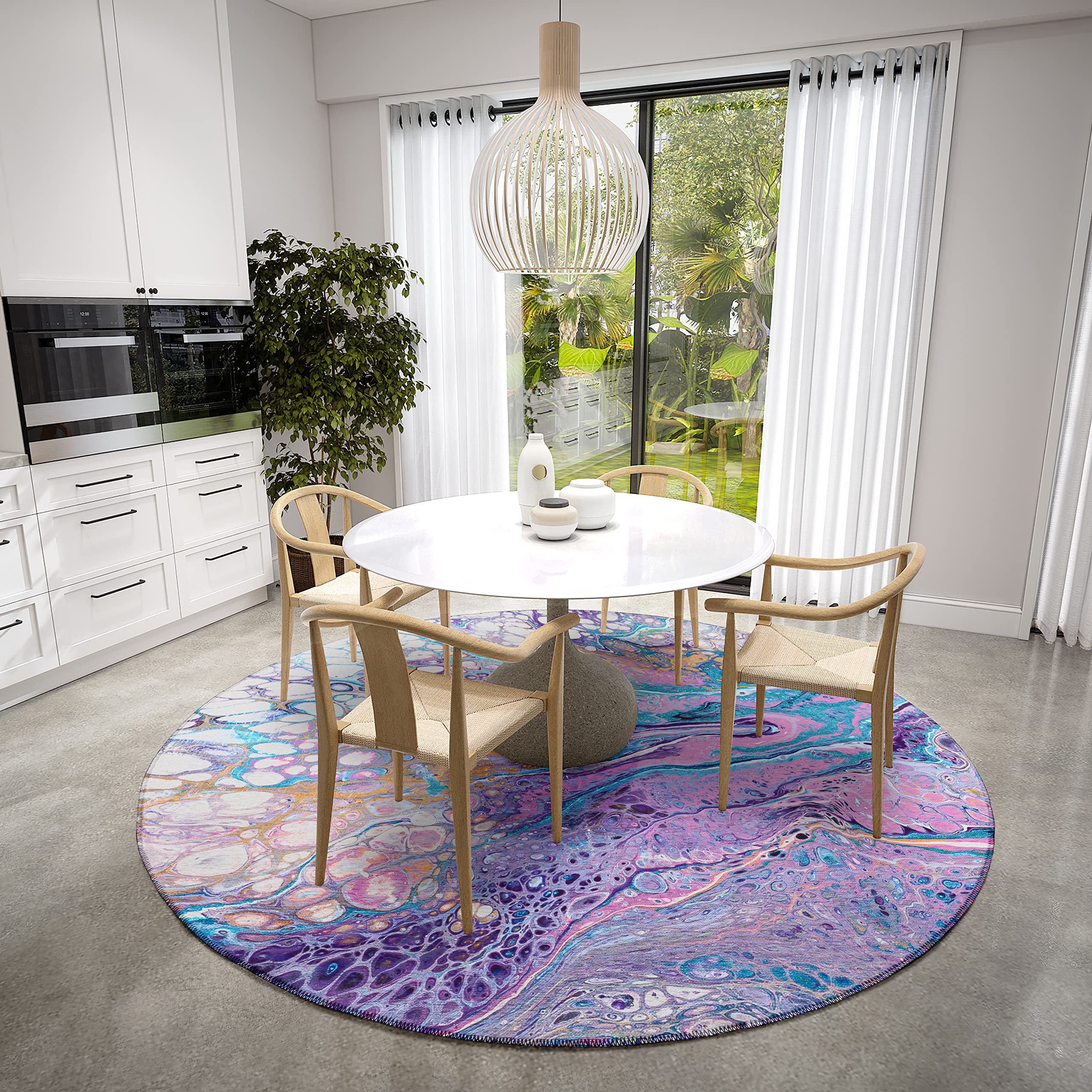 Addison Rugs Karina Akc49 Periwinkle 8' X 8' Indoor Outdoor Round Rug, Easy Clean, Machine Washable, Non Shedding, Bedroom, Entry, Living Room, Dining Room, Kitchen, Patio Rug
