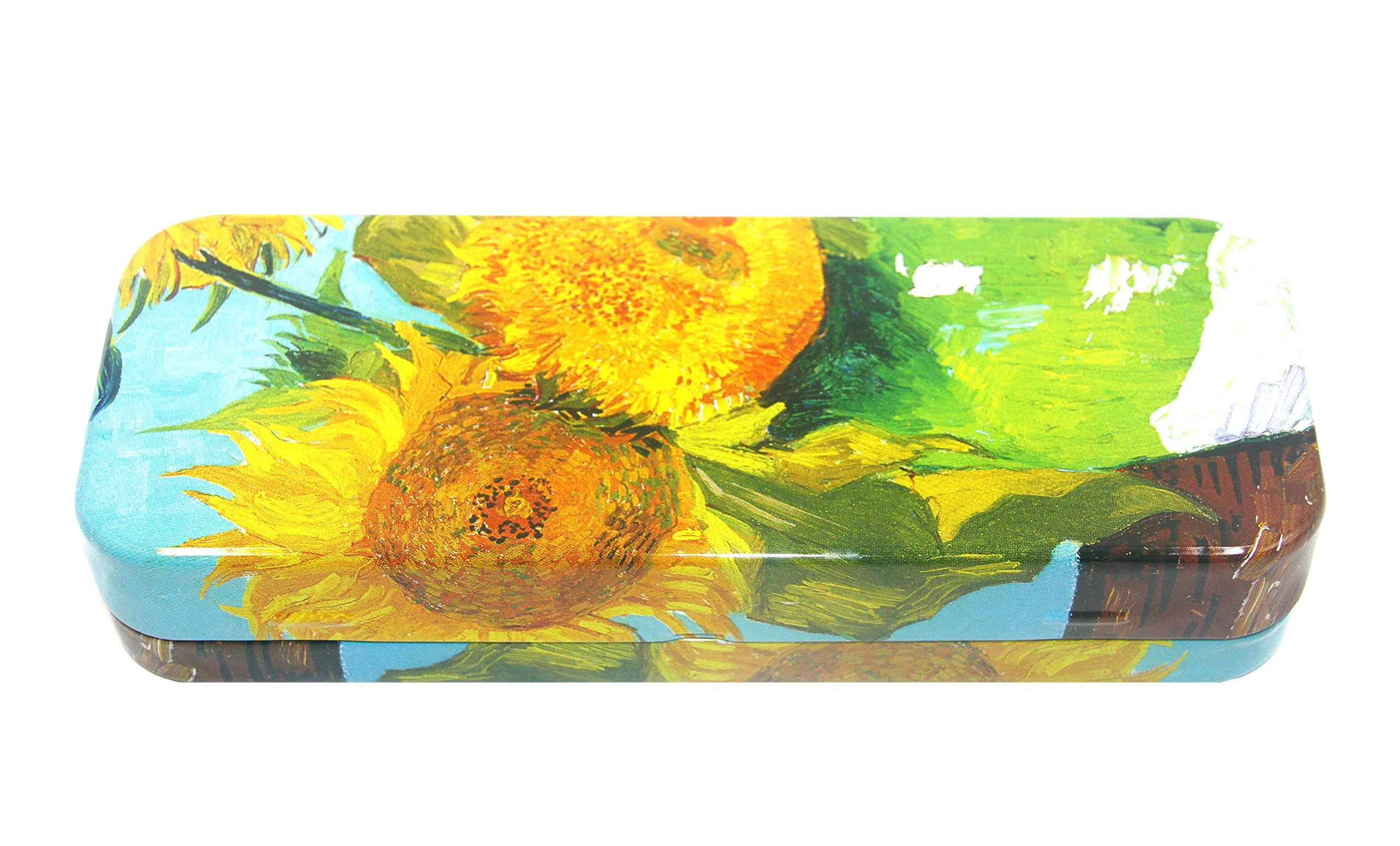 Daho Mega Tin Pencil/Storage Box With World Famous Arts For Office, Home, Makeup, Accessories Storage (Sunflower)