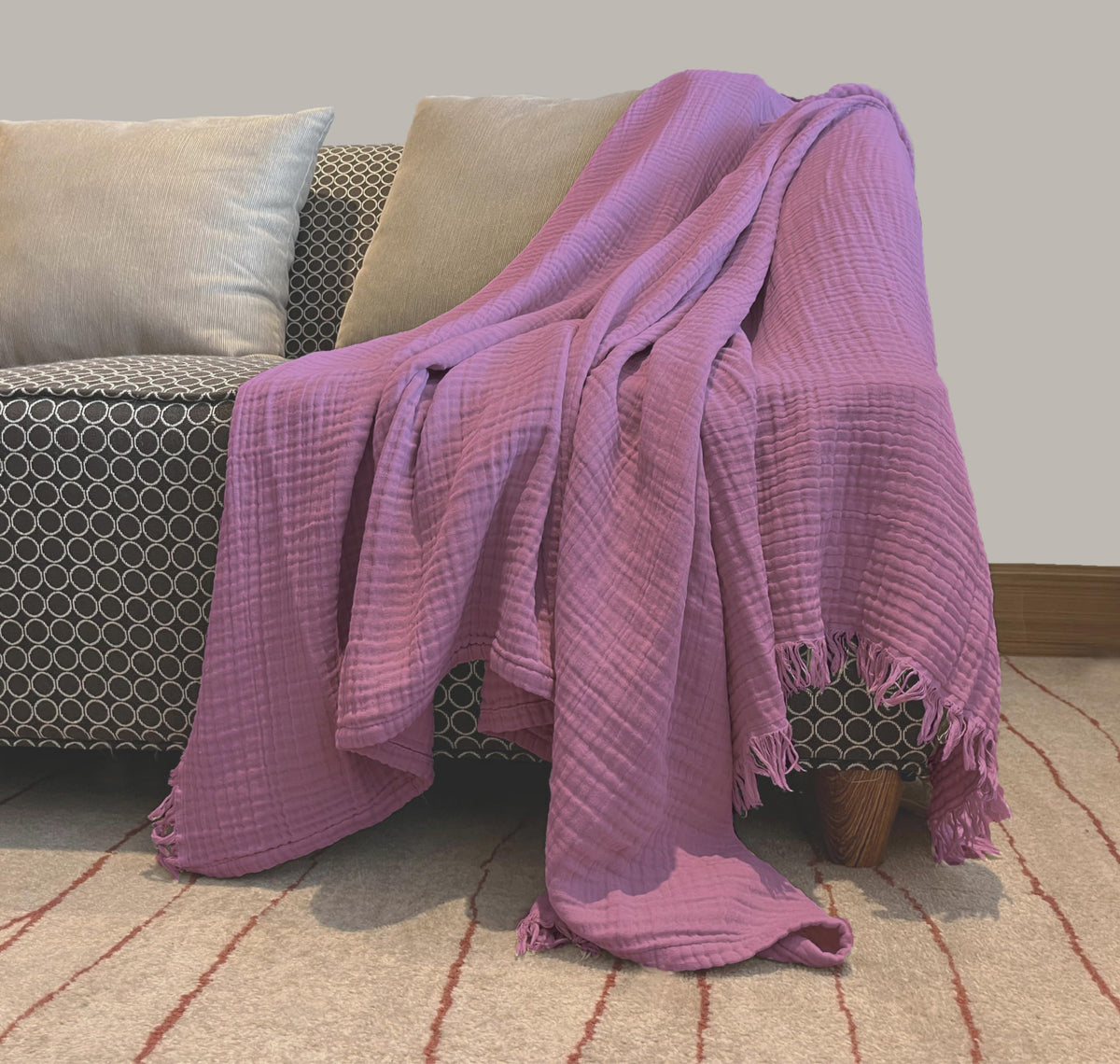 Kyrahome 100% Organic Cotton 55''X60'' Muslin Throw Blankets For Couch Adult Outdoor, Hand-Plant Dyed Breathable Soft Lightweigh