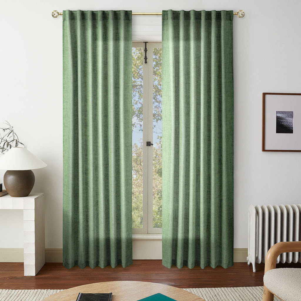 MEETBILY Back Tab Curtains 92 Inches Long 2 Panels for Living Room Semi Sheer Pleated Linen Curtain Drape Light Filtering Breath
