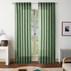 MEETBILY Back Tab Curtains 92 Inches Long 2 Panels for Living Room Semi Sheer Pleated Linen Curtain Drape Light Filtering Breath