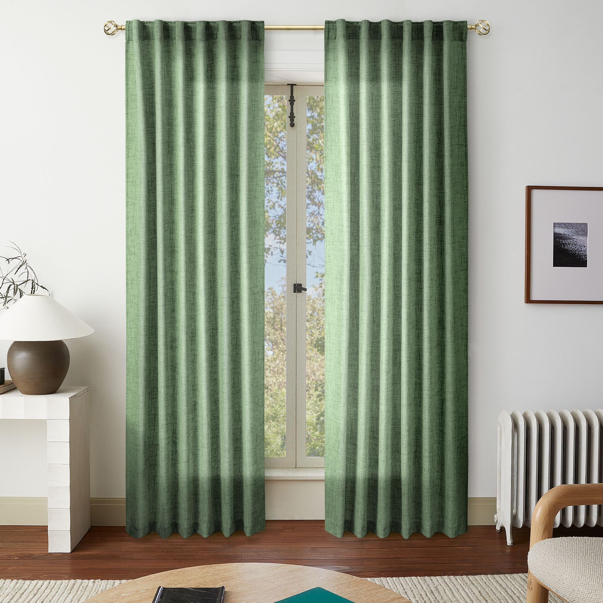 MEETBILY Back Tab Curtains 92 Inches Long 2 Panels for Living Room Semi Sheer Pleated Linen Curtain Drape Light Filtering Breath