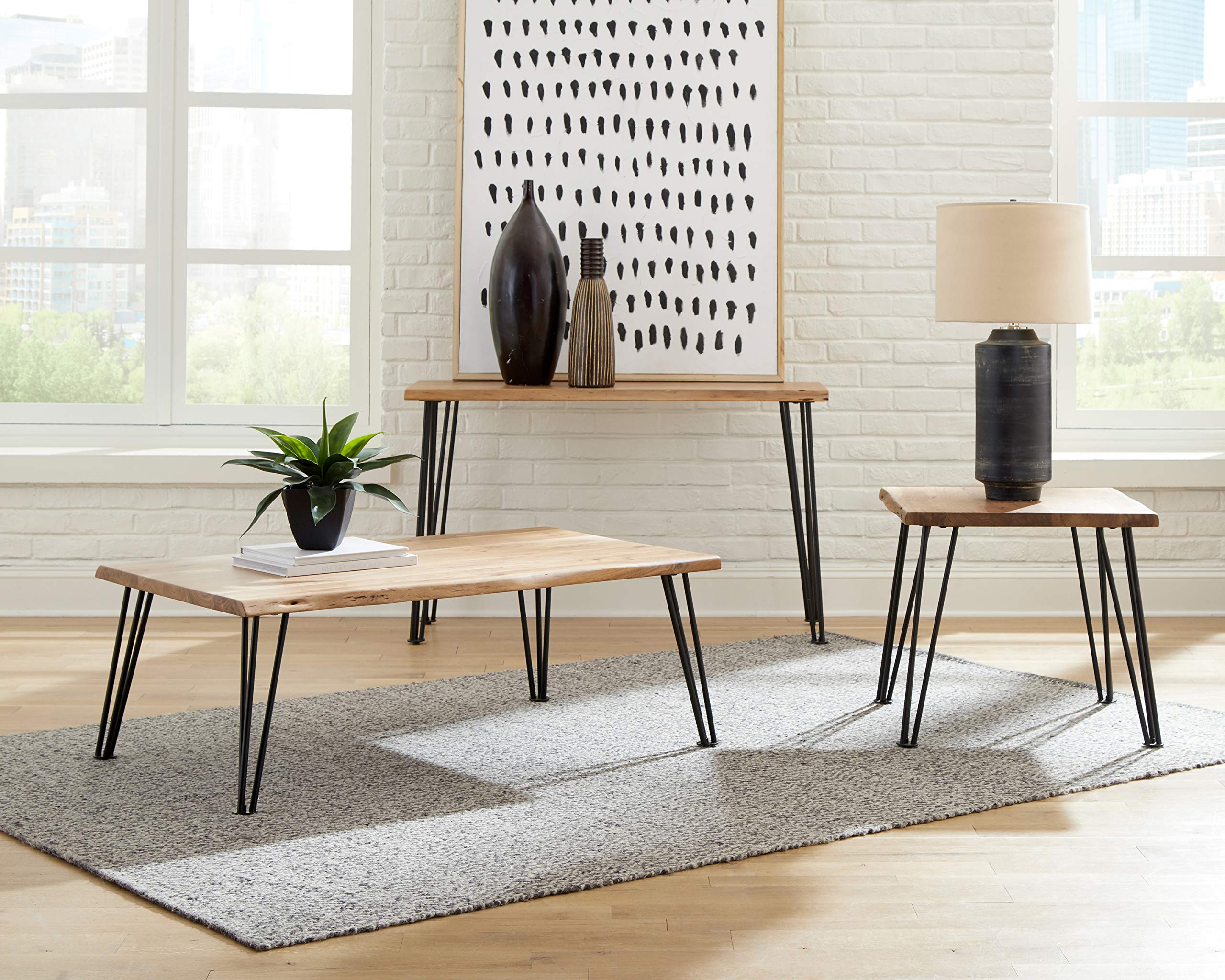 Coaster Home Furnishings Gano Hairpin Leg Natural and Matte Black end Table (723497)