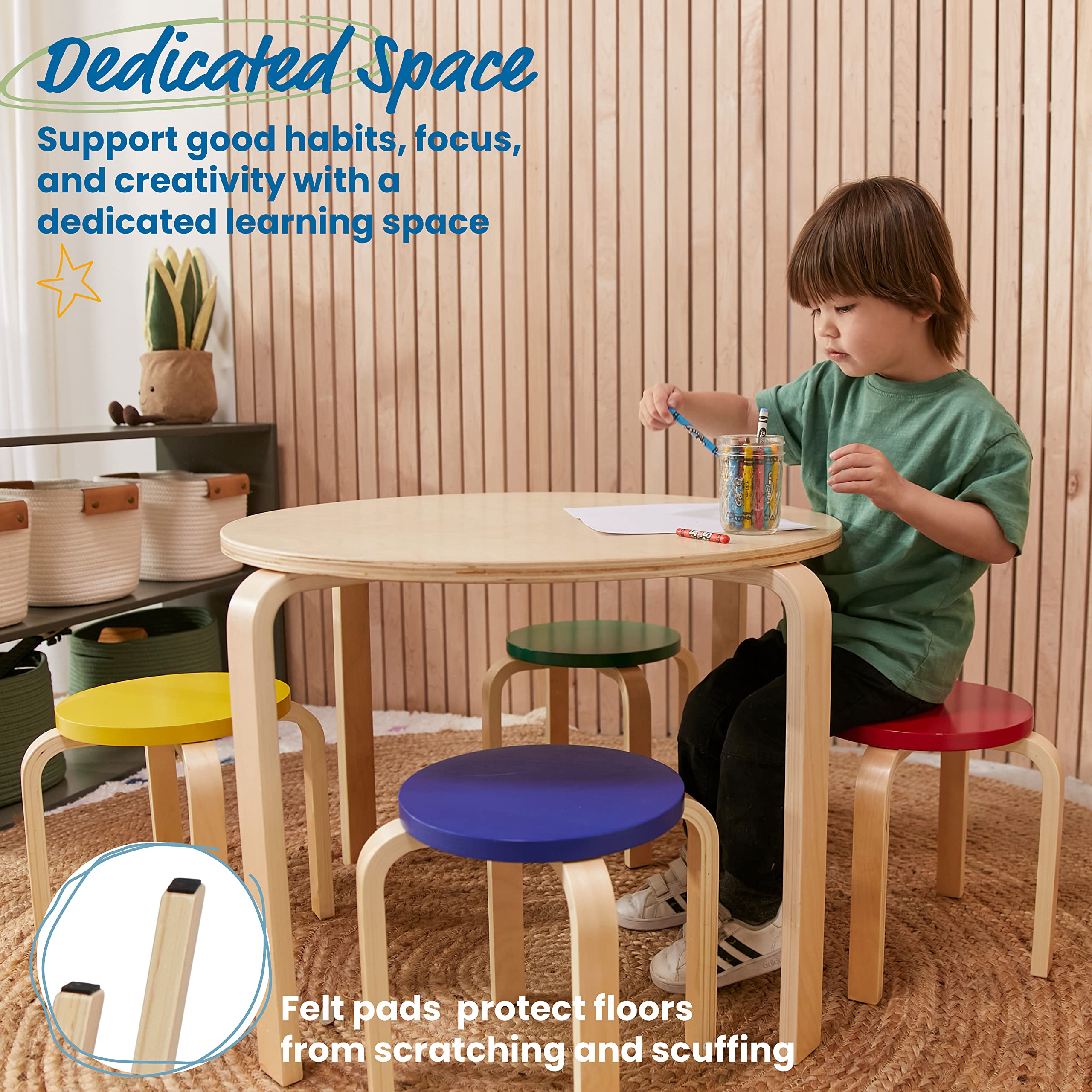 ECR4Kids 5-Piece Assorted Bentwood Round Table and Stool Set - Kids Furniture for Playrooms and Classrooms