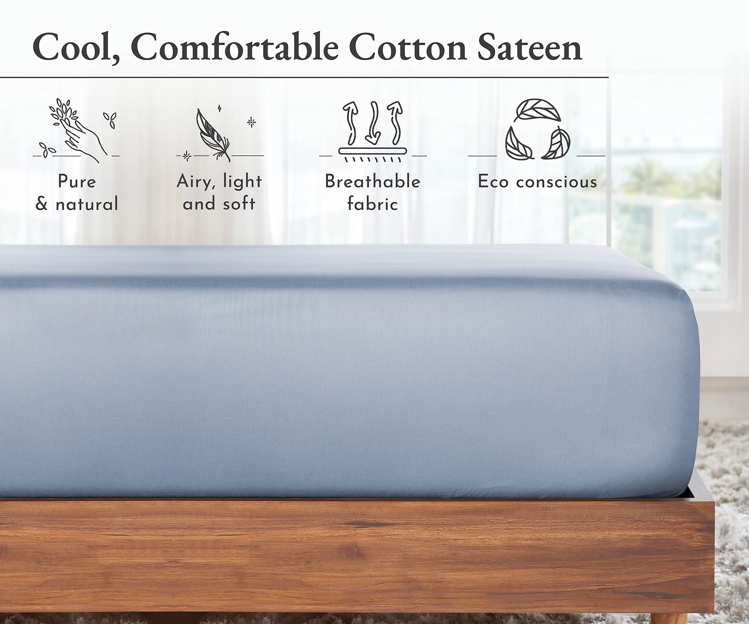 California Design Den Soft 100% Cotton Fitted Sheet Only, King Size Fitted Sheets Only, Deep Pocket, Durable Sateen, All-Around Elastic, Head/Foot Side Indicators (Blue Hydrangea)