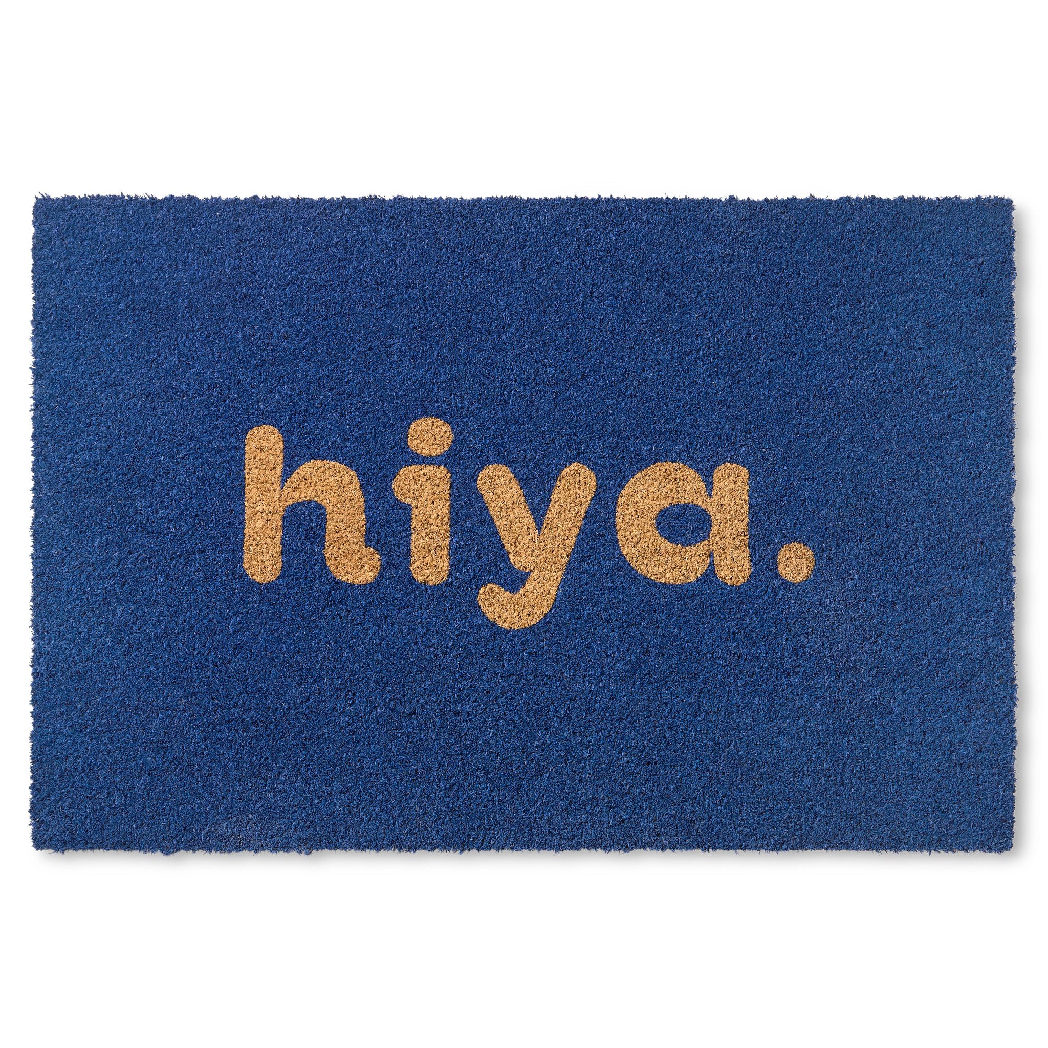 Town & Country Terra Hiya Painted Welcome Door Mat, Natural Coir, Heavyweight, Non-Slip Entryway Mat, Blue, 24'X36'