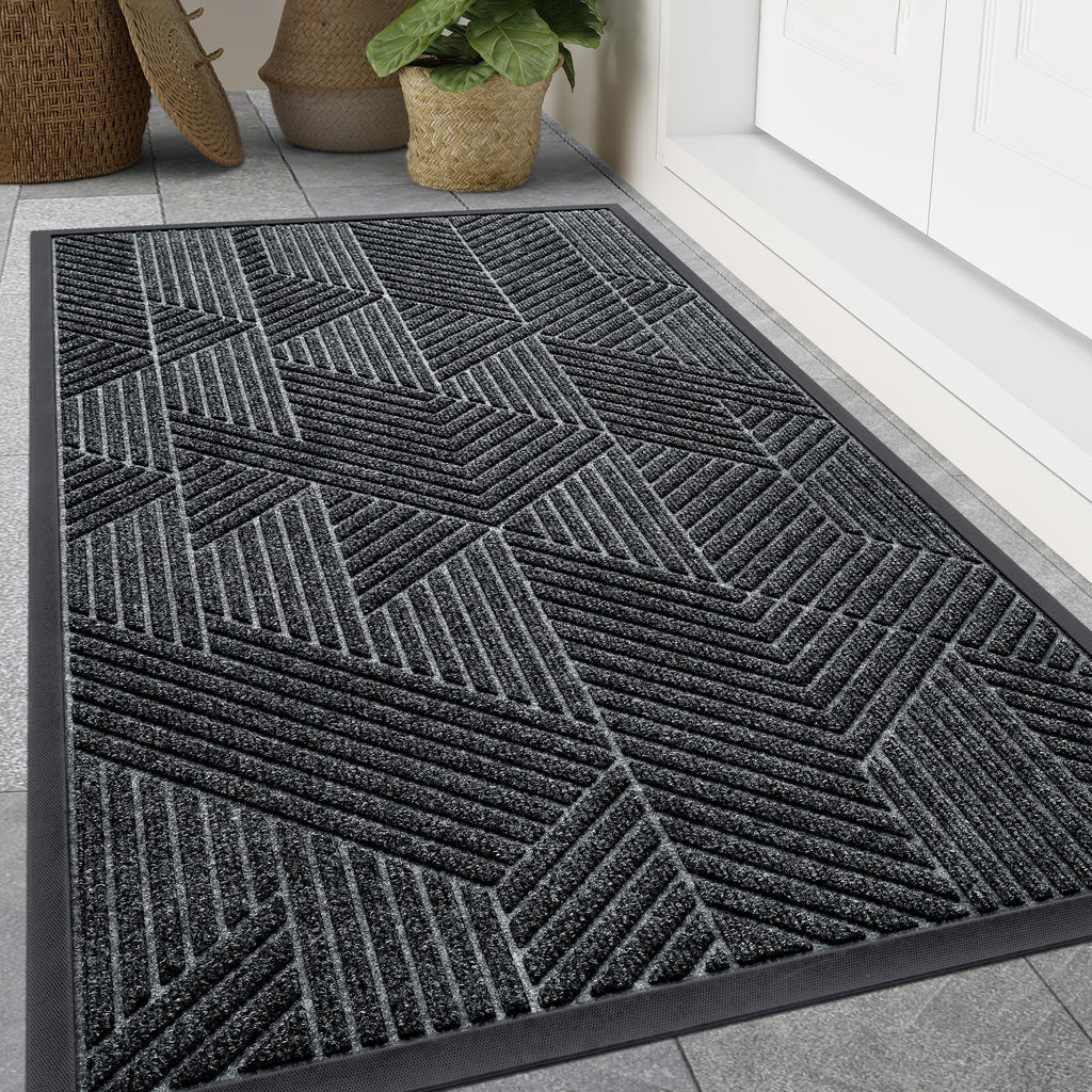 Smiry Front Door Mat Outside Entrance, Heavy Duty Natural Rubber Mat, Sturdy Trap Dirt And Moisture Indoor Outdoor Door Mat, Easy Clean Low Profile Doormat Outdoor Entrance, 47X32 Inch, Grey