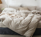 Moomee Bedding Duvet Cover Set 100% Washed Cotton Linen Like Textured Breathable Durable Soft Comfy (Tannish Linen Grey, Twin)