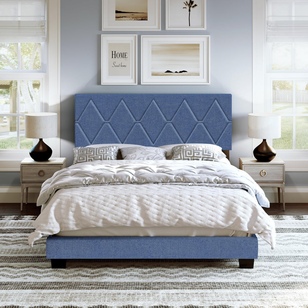 Boyd Sleep Diamond Upholstered Platform Bed with Headboard and Durable Mattress Foundation with Strong 4 Wood Slat Supports, Box Spring Required: Full, Black