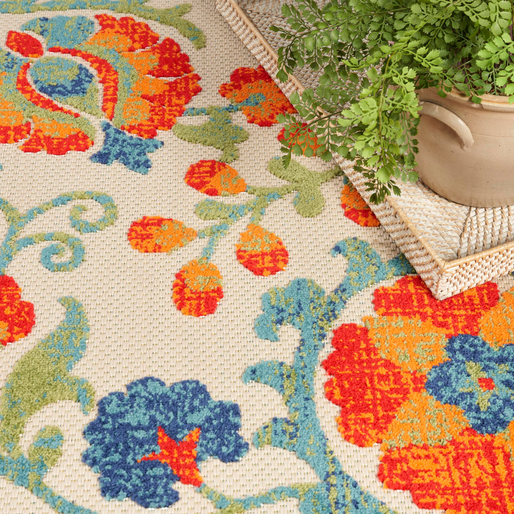 Nourison Aloha Indoor/Outdoor Red Multicolor 9' X 12' Area Rug, Easy Cleaning, Non Shedding, Bed Room, Living Room, Dining Room, Backyard, Deck, Patio (9X12)