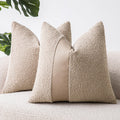 Sinyasan 18'X18' Oatmeal Boucle Throw Pillow Covers With Faux Leather Accents Set Of 2 Fluffy Textured Decorative Pillow Cases