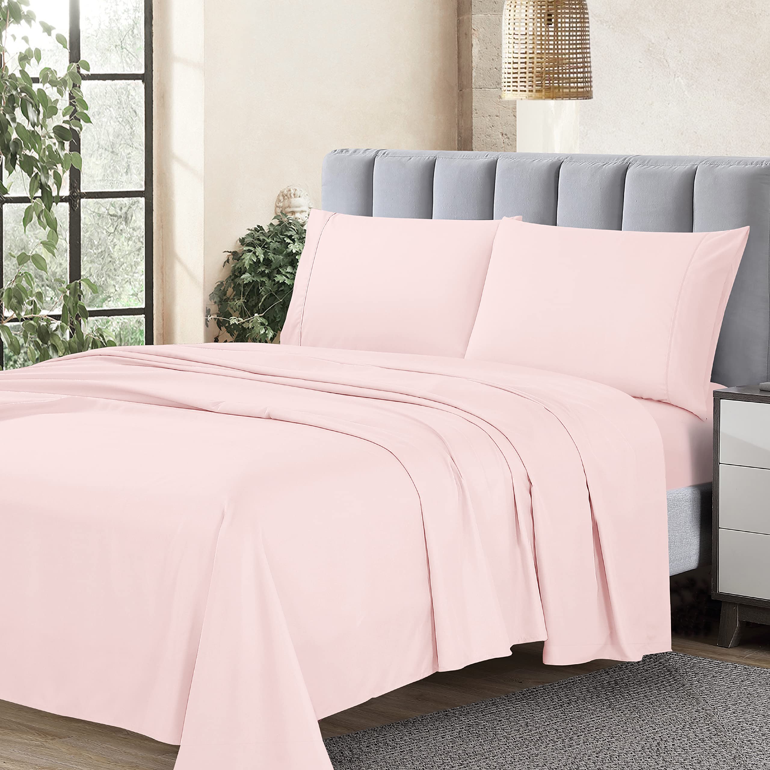 Cathay Home Essentials Ultra Soft Hypoallergenic Wrinkle Resistant Double Brushed Microfiber Bedding Sheet Set, Blush,3 Pcs Twin