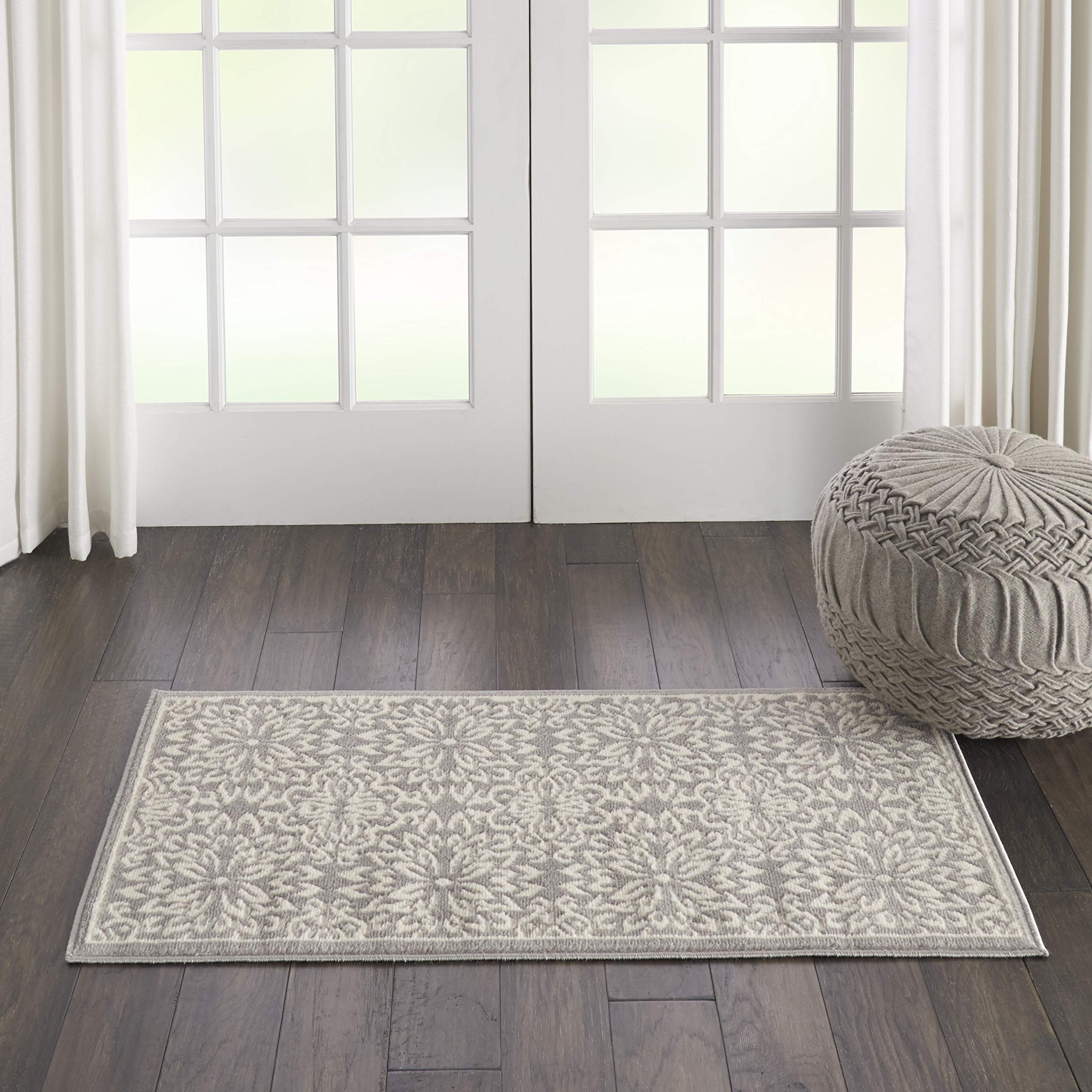 Nourison Jubilant Floral Ivory/Grey 2 x 4 Area-Rug, Easy-Cleaning, Non Shedding, Bed Room, Living Room, Dining Room, Kitchen (