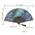 Omytea Hand Held Silk Folding Fan With Bamboo Frame - With A Fabric Sleeve For Protection For Gifts - 100% Handmade Oriental Chi