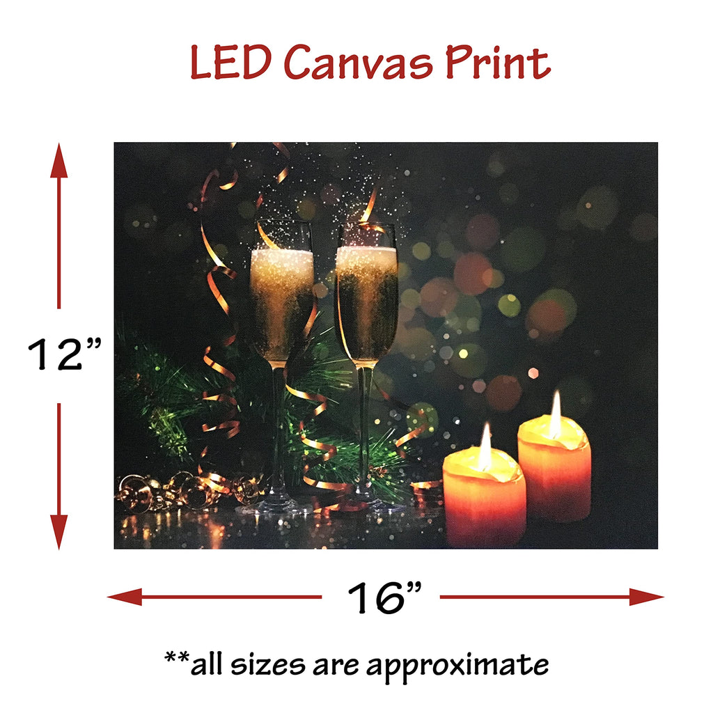 Banberry Designs Lighted Canvas Wine Print - Champagne Glasses And Confetti - Candles Glowing - 12'' H X 16'' L