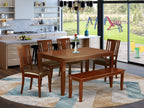 East West Furniture Dudley 6 Piece Kitchen Set Contains a Rectangle Room Table and 4 Faux Leather Dining Chairs with a Bench, 36x60 Inch, DUDL6-MAH-LC