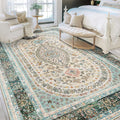 Castage 9x12 Area Rugs Washable,Blue Rug for Living Room Bedroom Dining Room,Large Boho Vintage Bohemian Distressed Oriental Car