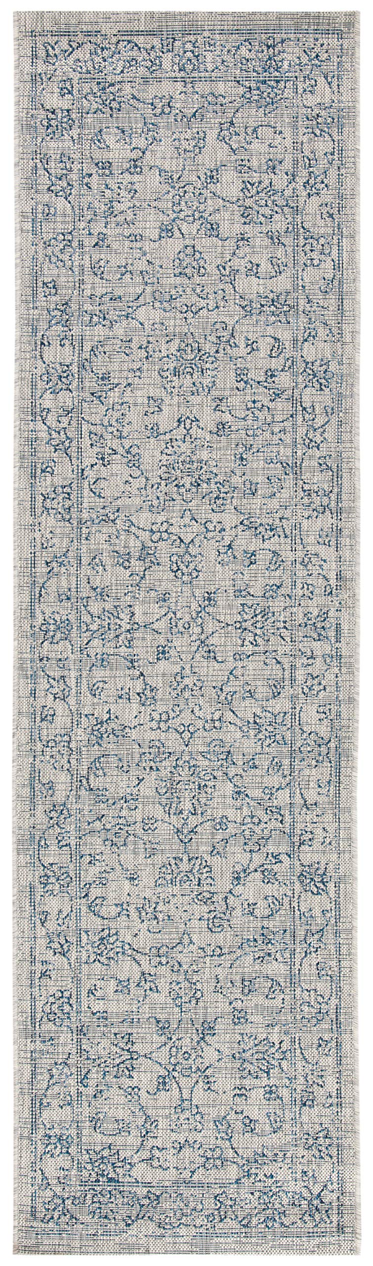 Safavieh Courtyard Collection 2'3' X 6'7' Grey/Navy Cy8680 Indoor/ Outdoor Patio Backyard Mudroom Runner Rug