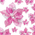 Boao 24 Pieces Christmas Artificial Glitter Poinsettia Flowers Xmas Flowers Wedding Christmas Tree New Year Ornaments (Pink)