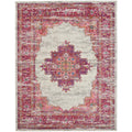 Nourison Passion Ivory/Fuchsia 6'7' X 9'6' Area Rug, Boho, Traditional, Easy Cleaning, Non Shedding, Bed Room, Living Room, Ha