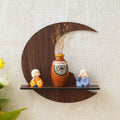 Ecraftindia Brown Moon Shape Designer Wooden Wall Shelf | Stylish Home Decor And Storage Solution For Living Rooms, Bedrooms, Ki