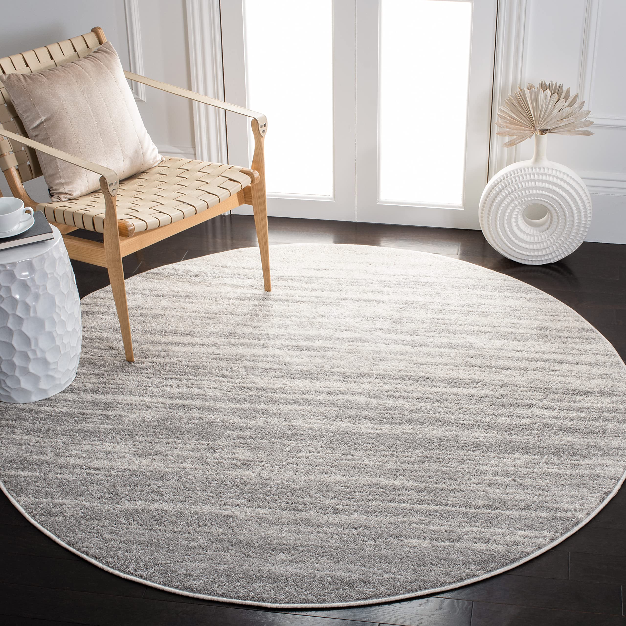 SAFAVIEH Adirondack Collection 11 Round Ivory / Silver ADR113B Modern Ombre Non-Shedding Dining Room Entryway Foyer Living Room