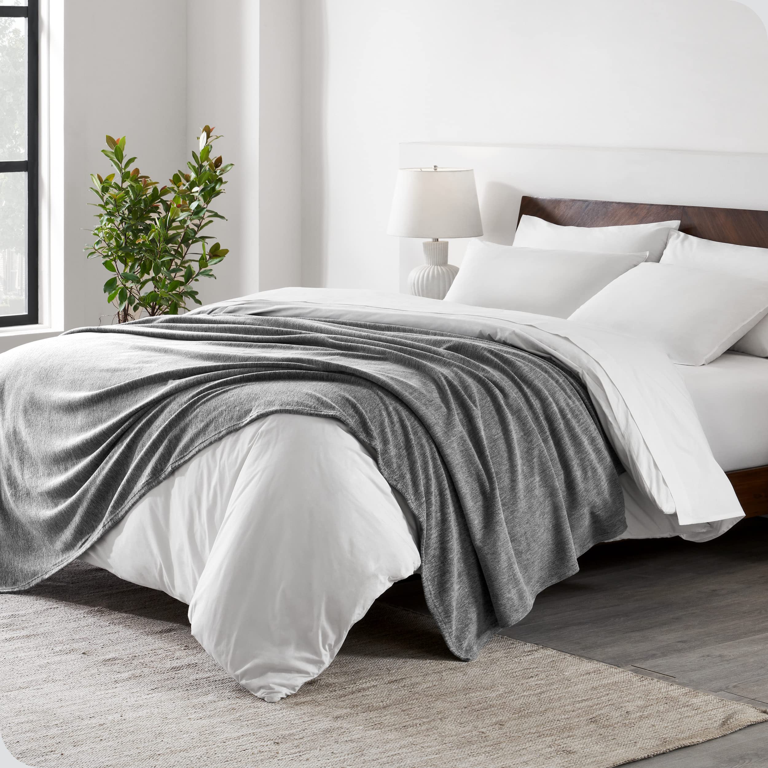 Bare Home Polar Fleece Blanket - King Blanket - Heathered Light Grey - Warm & Cozy - Premium Fleece - Blanket For Bed, Camping,